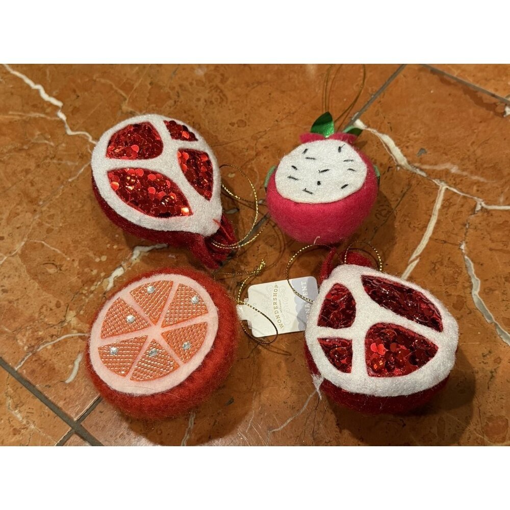WONDERSHOP TARGET 2023 FRUIT FELT SEQUINS ORANGE POMEGRANATE ORNAMENTS LOT 4 NEW